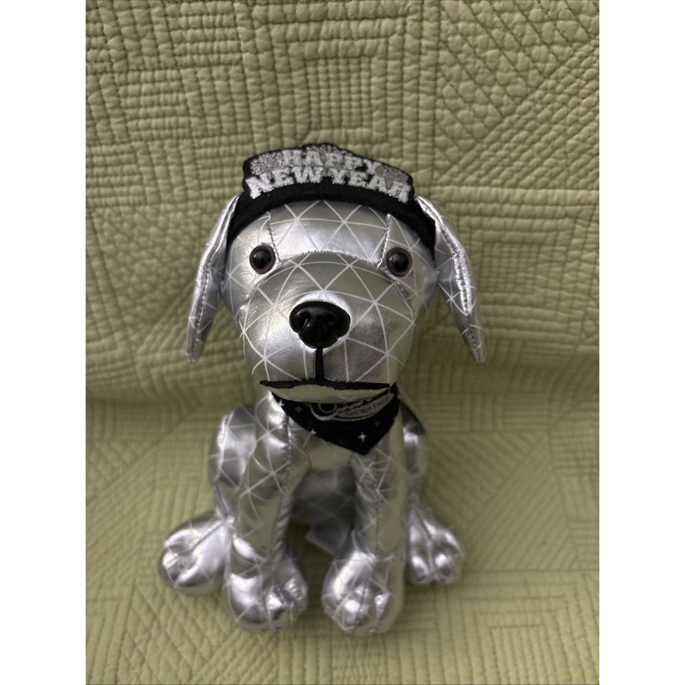 Raising Cane's Countdown New Year Silver Metallic Plush Dog Collector Item nwt